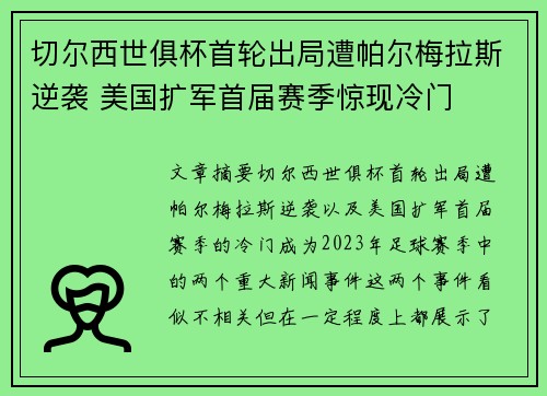 切尔西世俱杯首轮出局遭帕尔梅拉斯逆袭 美国扩军首届赛季惊现冷门